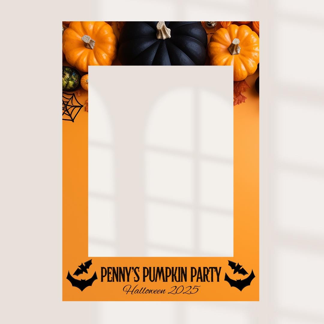 Personalised Printed Halloween Selfie Frame | Pumpkin Party Photo Booth Prop | Custom Event Name & Date | Halloween Party Decoration |