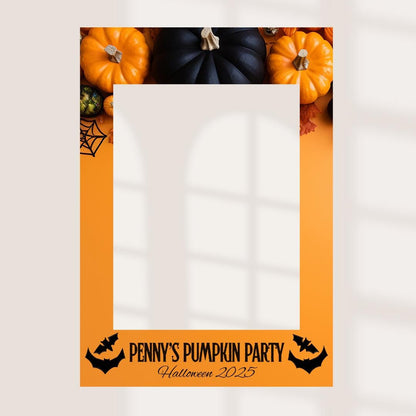 Personalised Printed Halloween Selfie Frame | Pumpkin Party Photo Booth Prop | Custom Event Name & Date | Halloween Party Decoration |
