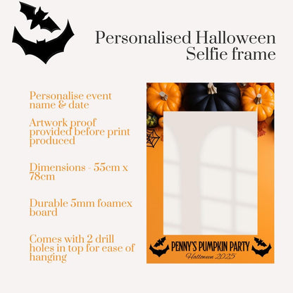 Personalised Printed Halloween Selfie Frame | Pumpkin Party Photo Booth Prop | Custom Event Name & Date | Halloween Party Decoration |