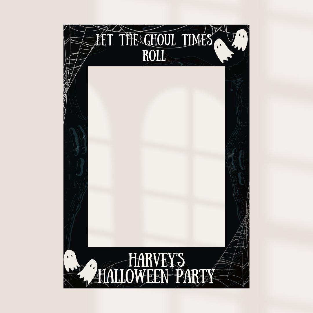 Personalised Printed Halloween Selfie Frame | Ghost Party Photo Booth Prop | Custom Name Halloween Decoration | Spooky Cobweb Selfie Board |