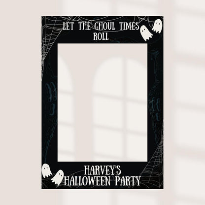 Personalised Printed Halloween Selfie Frame | Ghost Party Photo Booth Prop | Custom Name Halloween Decoration | Spooky Cobweb Selfie Board |