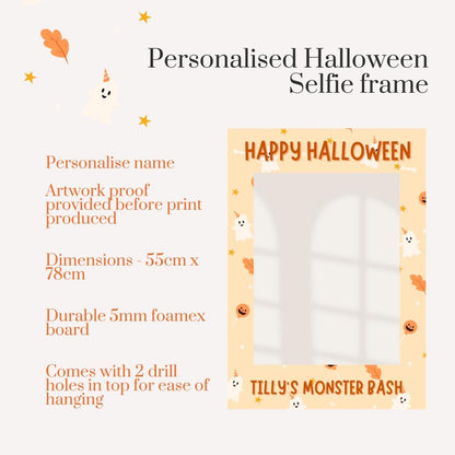 Personalised Printed Cute Halloween Selfie Frame | Kids Monster Bash Photo Booth Prop | Custom Name Ghost & Pumpkin Halloween Party Decor