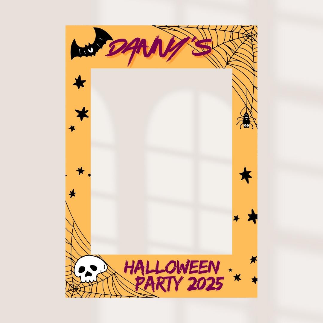 Personalised Printed Halloween Selfie Frame | Spooky Party Photo Booth Prop | Custom Name & Year Halloween Decoration | Bat Skull Design