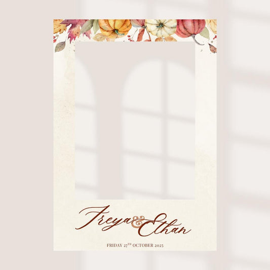 Personalised Autumn Wedding Selfie Frame | Rustic Pumpkin Wedding Photo Booth Prop | Fall Wedding Decoration | Custom Names & Date |