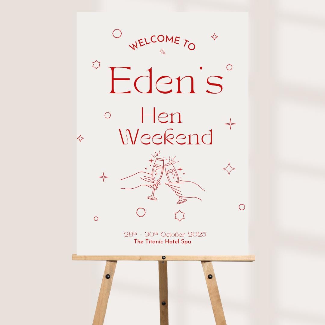 Personalised Hen Party Welcome Sign | Custom Hen Weekend Board | Bachelorette Party Decoration | Elegant Minimalist Hen Do Sign | A3, A2, A1