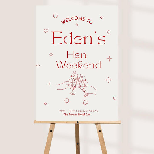 Personalised Hen Party Welcome Sign | Custom Hen Weekend Board | Bachelorette Party Decoration | Elegant Minimalist Hen Do Sign | A3, A2, A1