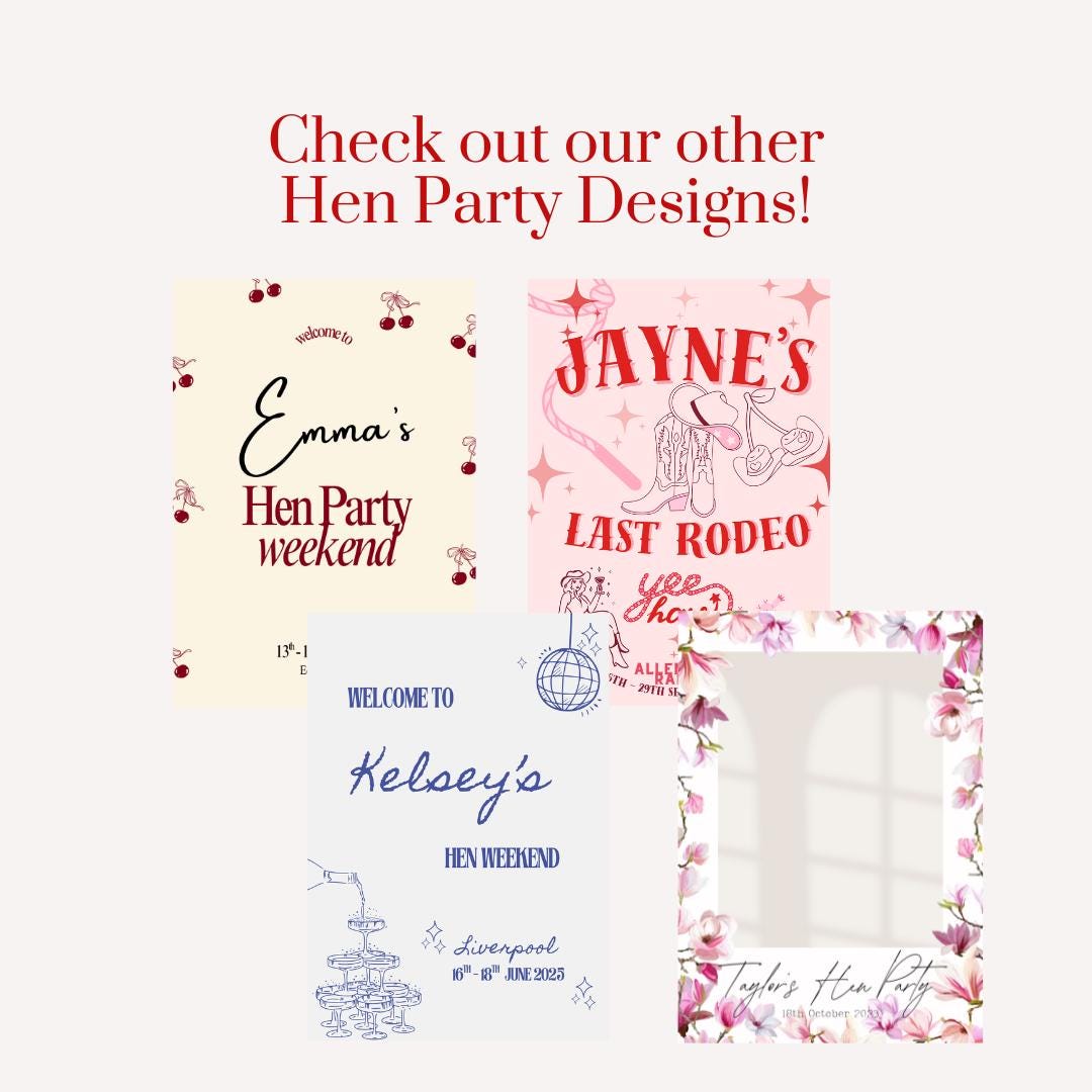Personalised Hen Party Welcome Sign | Custom Hen Weekend Board | Bachelorette Party Decoration | Elegant Minimalist Hen Do Sign | A3, A2, A1