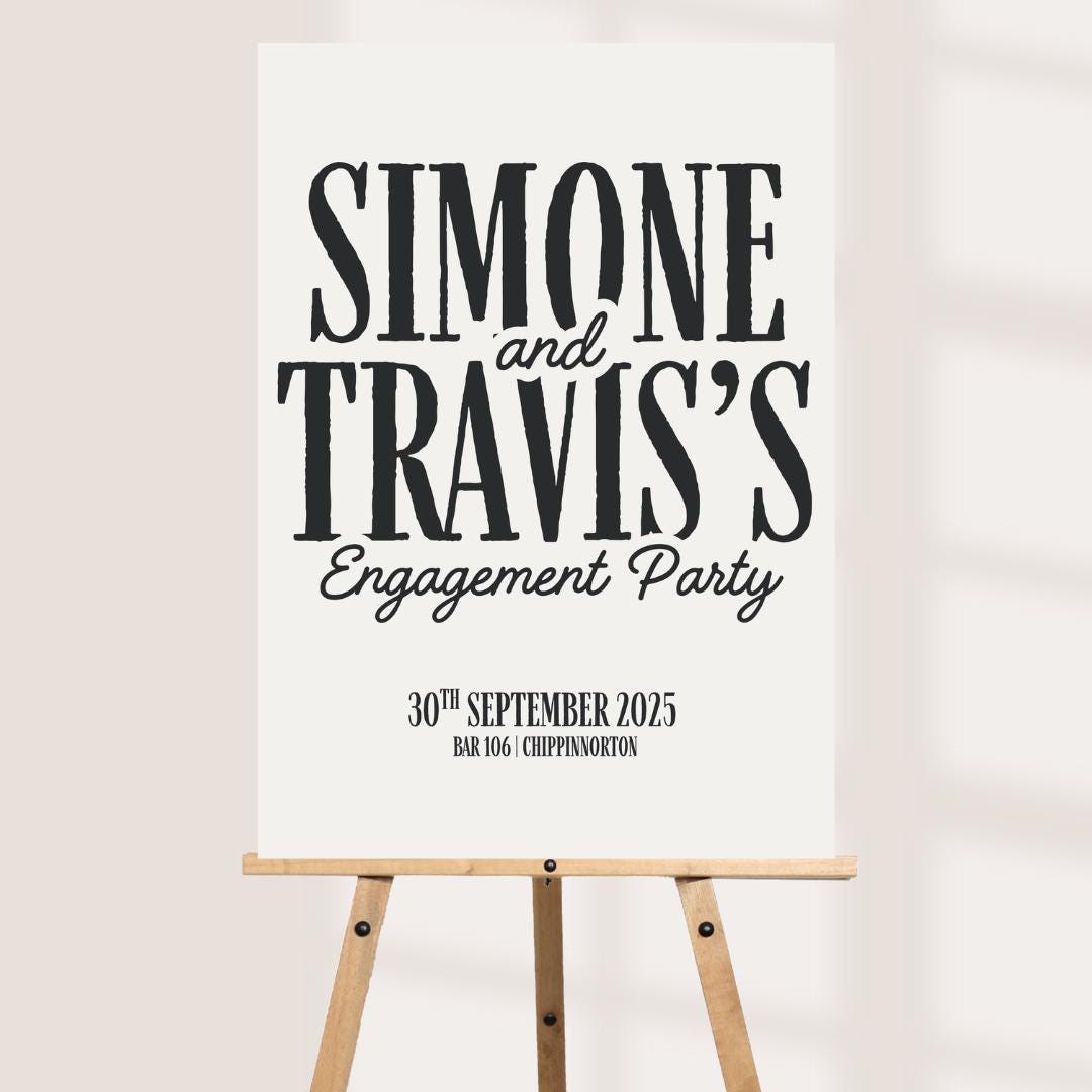 Personalised Engagement Party Welcome Sign – Bold Rustic Monochrome