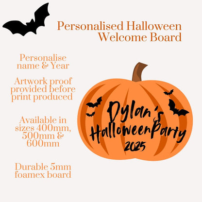 Personalised Halloween Welcome Sign | Custom Pumpkin Party Board | Spooky Halloween Party Decoration | Durable Printed Foamex