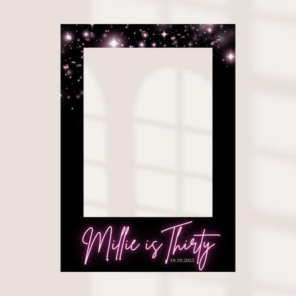 Personalised Neon Style Birthday Selfie Frame | Custom Party Photo Prop | Milestone Birthday Party Decoration | Black & Pink Design