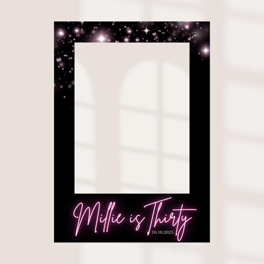 Personalised Neon Style Birthday Selfie Frame | Custom Party Photo Prop | Milestone Birthday Party Decoration | Black & Pink Design
