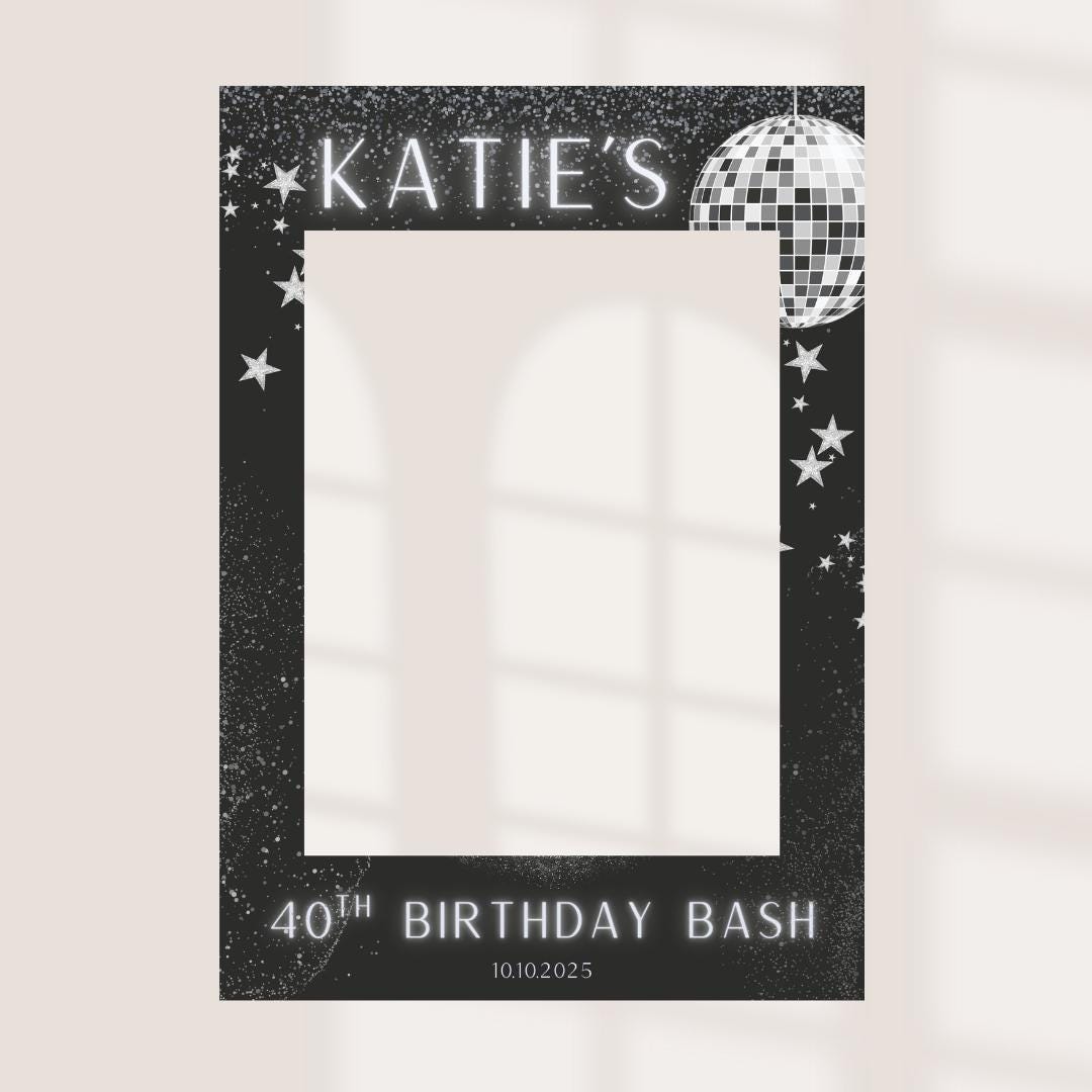 Personalised Disco Birthday Selfie Frame – Black & Silver Sparkle
