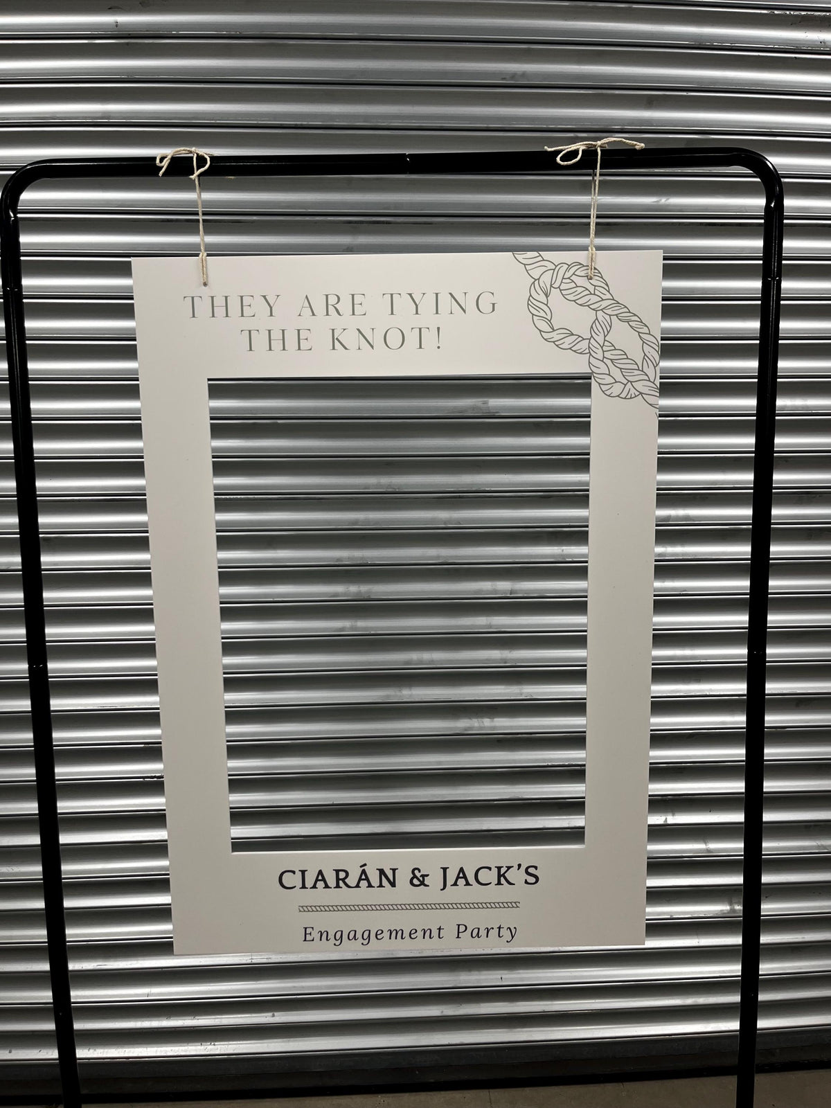 Printed Personalised Engagement Party Selfie Frame – “They Are Tying the Knot” Design – Custom Names – 55x78cm – Foamex Photo Prop