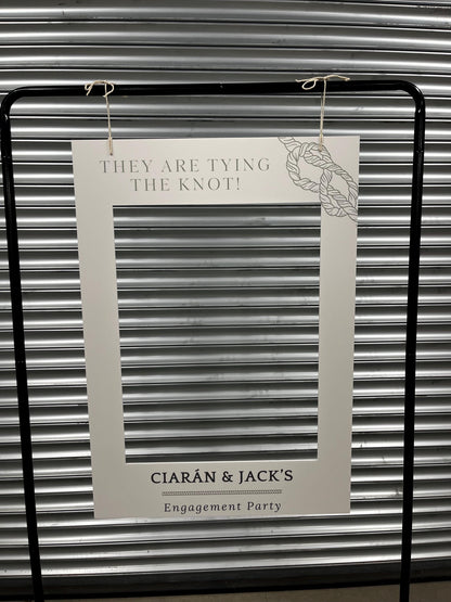 Printed Personalised Engagement Party Selfie Frame – “They Are Tying the Knot” Design – Custom Names – 55x78cm – Foamex Photo Prop