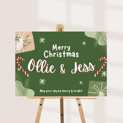Personalised Christmas Welcome Sign | Green Candy Cane Christmas Decor Board | Custom Festive Party Sign | Holiday Decor