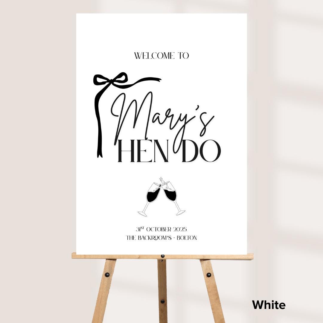 Personalised Hen Party Sign | Custom Hen Do Welcome Board | Modern Minimalist Hen Party Décor | Elegant Bow Design with 