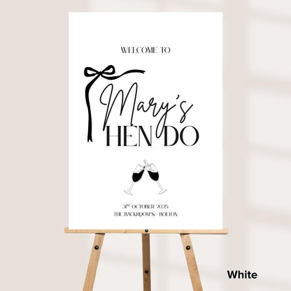Personalised Hen Party Sign | Custom Hen Do Welcome Board | Modern Minimalist Hen Party Décor | Elegant Bow Design with 