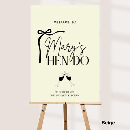 Personalised Hen Party Sign | Custom Hen Do Welcome Board | Modern Minimalist Hen Party Décor | Elegant Bow Design with 3 Colour Options