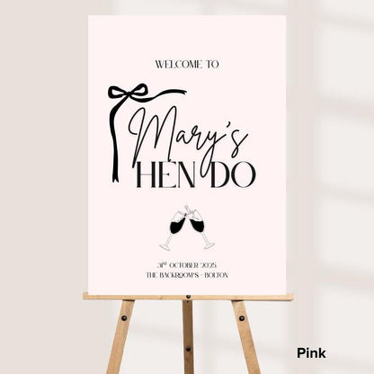 Personalised Hen Party Sign | Custom Hen Do Welcome Board | Modern Minimalist Hen Party Décor | Elegant Bow Design with 3 Colour Options
