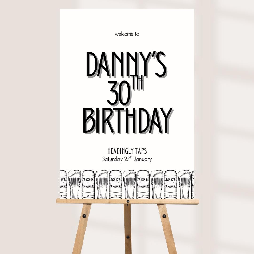 Personalised Birthday Welcome Sign | Beer Themed Party Board | Custom Name & Venue | Pub Party Décor | Matching Selfie F
