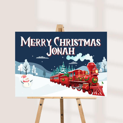 Personalised Christmas Sign | Train Themed Christmas Decor Board | Custom Name Festive Sign | Kids Christmas Party Decor