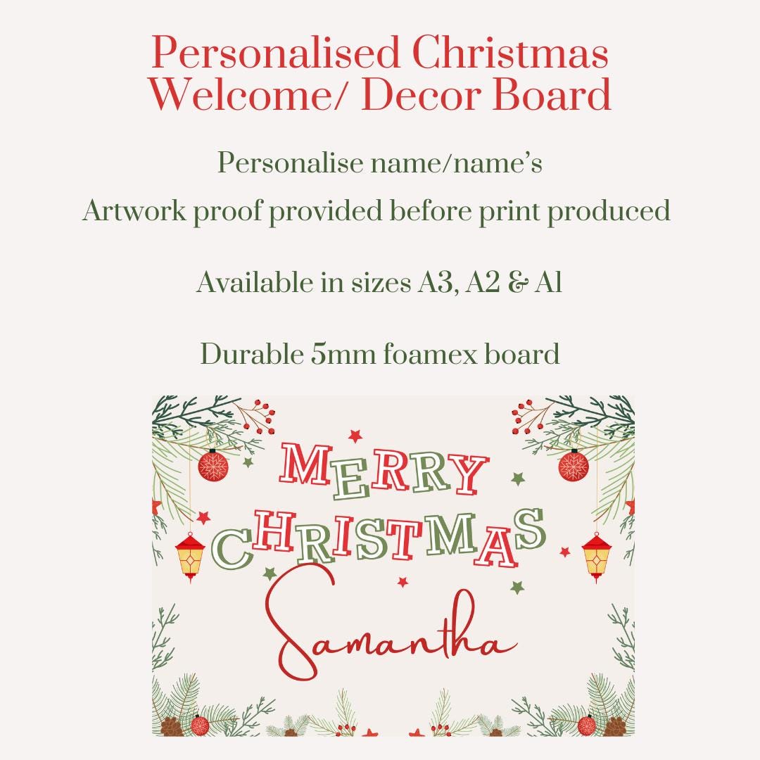 Personalised Christmas Welcome Sign | Custom Christmas Decor Board | Festive Party Sign | Merry Christmas Name Board | Holiday Decoration