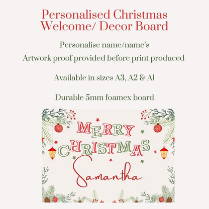 Personalised Christmas Welcome Sign | Custom Christmas Decor Board | Festive Party Sign | Merry Christmas Name Board | Holiday Decoration