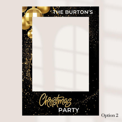 Personalised Christmas Selfie Frame | Black & Gold Christmas Party Photo Prop | Custom Company Christmas Decoration | Photo Booth Frame