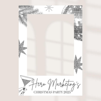 Personalised Christmas Selfie Frame | White & Silver Disco Christmas Party Photo Prop | Custom Company Christmas Decorat