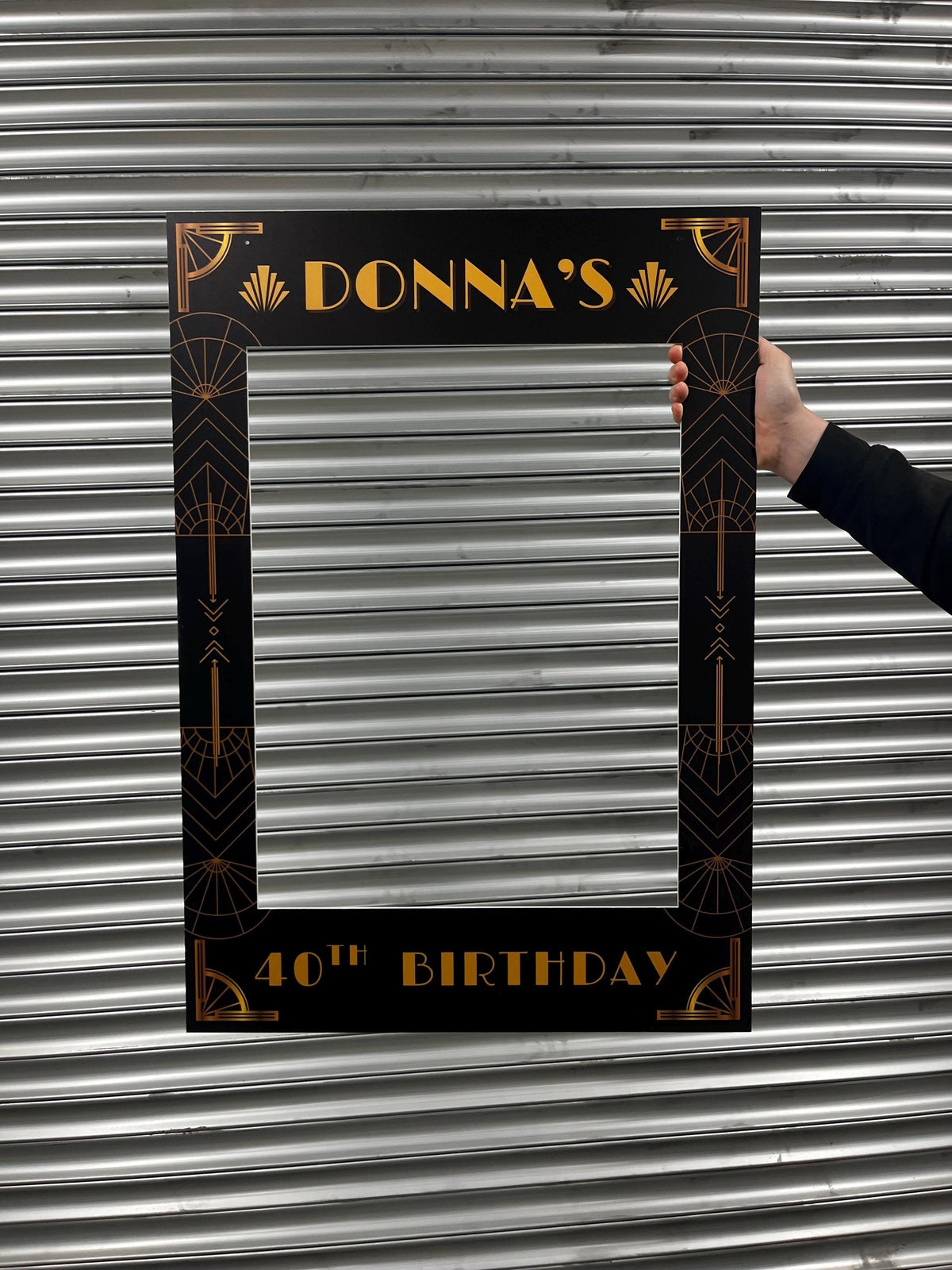 Personalised 1920s Birthday Selfie Frame – Art Deco Black & Gold x 3 Font's