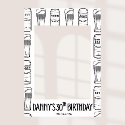 Personalised Birthday Selfie Frame | Beer Themed Party Photo Prop | Custom Name & Age Selfie Frame | Matching Welcome Bo