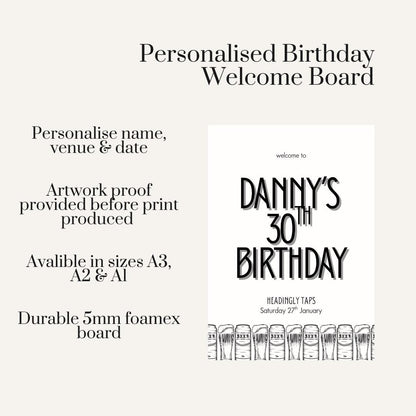 Personalised Birthday Welcome Sign | Beer Themed Party Board | Custom Name & Venue | Pub Party Décor | Matching Selfie Frame