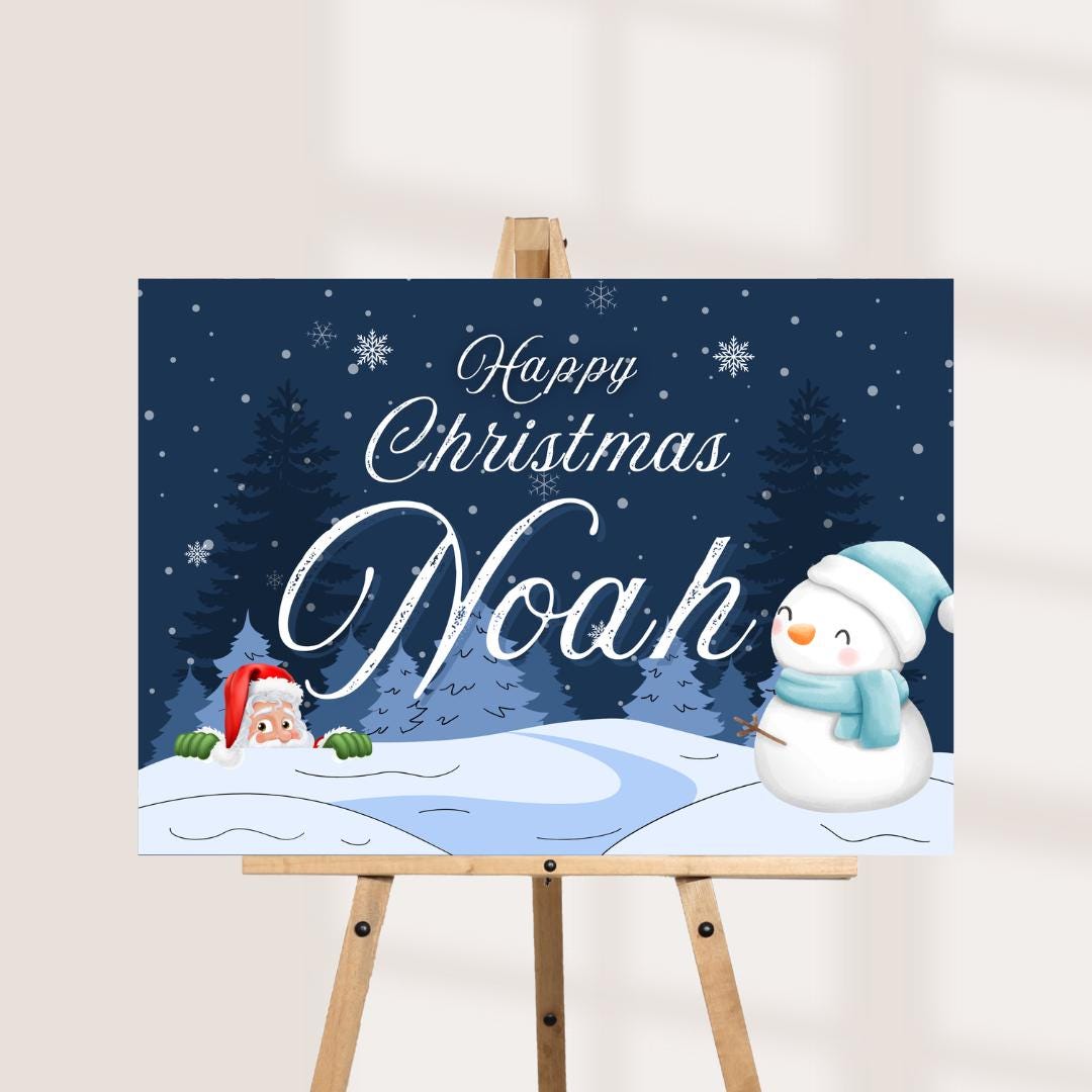 Personalised Christmas Sign | Snowman & Santa Christmas Decor Board | Custom Name Festive Sign | Kids Christmas Party De