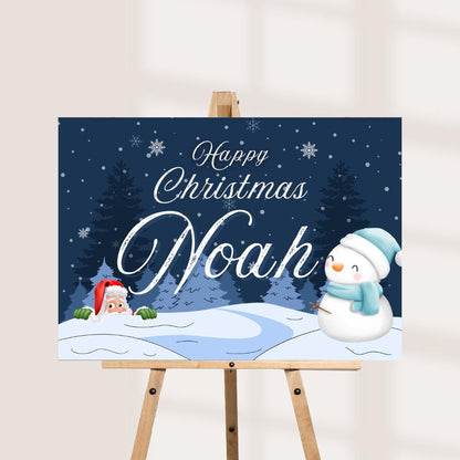 Personalised Christmas Sign | Snowman & Santa Christmas Decor Board | Custom Name Festive Sign | Kids Christmas Party De