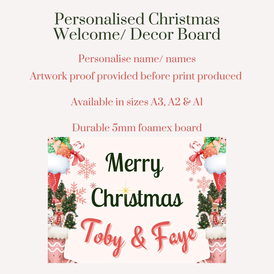 Personalised Christmas Sign | Traditional Christmas Decor Board | Custom Name Festive Sign | Family Christmas Welcome Board