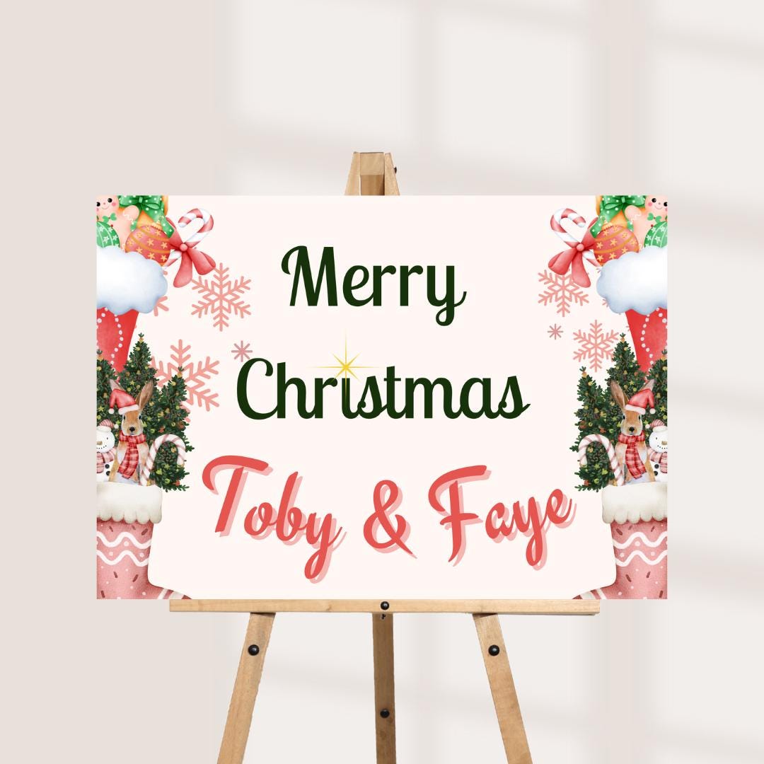 Personalised Christmas Sign | Traditional Christmas Decor Board | Custom Name Festive Sign | Family Christmas Welcome Bo