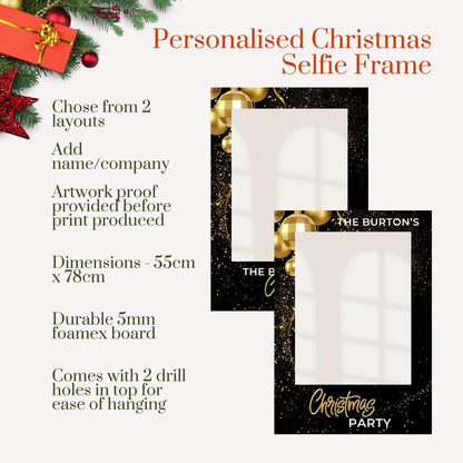 Personalised Christmas Selfie Frame | Black & Gold Christmas Party Photo Prop | Custom Company Christmas Decoration | Photo Booth Frame