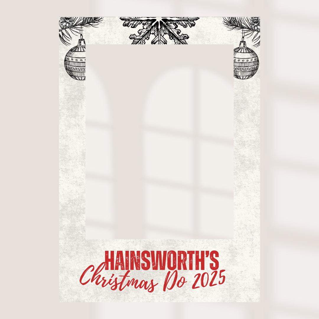 Personalised Christmas Selfie Frame | Rustic White & Red Christmas Party Photo Prop |Custom Company Christmas Decoration