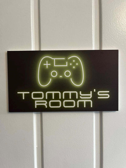 Personalised Gamer Room Sign | Custom Kids Door Plaque | Neon Game Controller Design | 3 Colour Options | Bedroom Door Sign