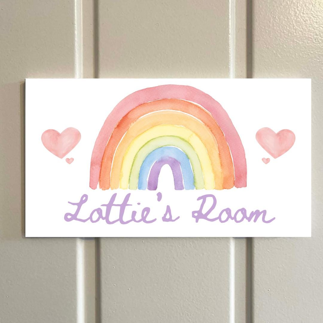 Personalised Kids Rainbow Room Door Sign – Custom Name Plaque – Pastel Nursery Decor – 5mm Foamex – Three Colour Options