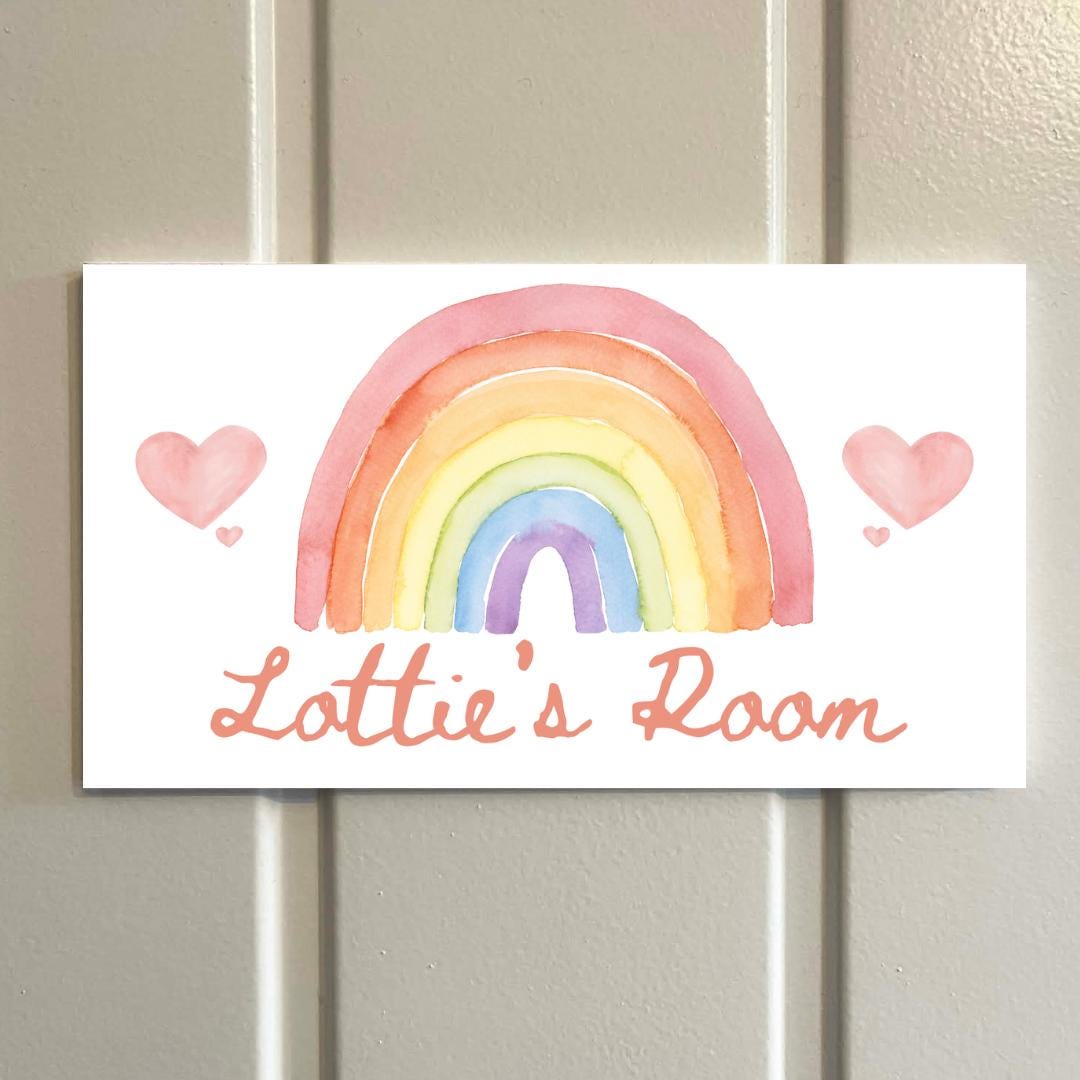 Personalised Kids Rainbow Room Door Sign – Custom Name Plaque – Pastel Nursery Decor – 5mm Foamex – Three Colour Options