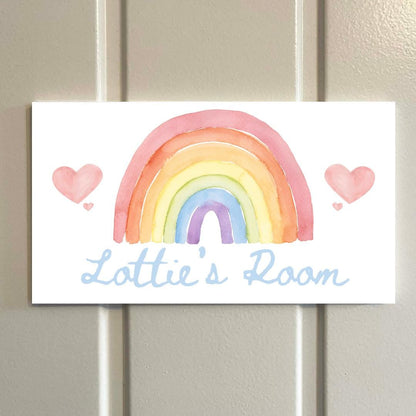 Personalised Kids Rainbow Room Door Sign – Custom Name Plaque – Pastel Nursery Decor – 5mm Foamex – Three Colour Options