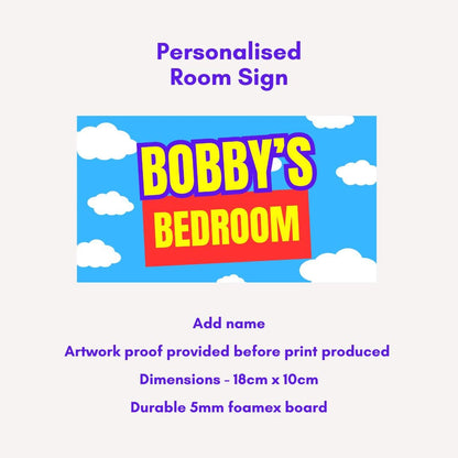Personalised Kids Bedroom Sign – Toy-Inspired Room Door Sign – Custom Name – Kids Bedroom Decor – 18cm x 10cm