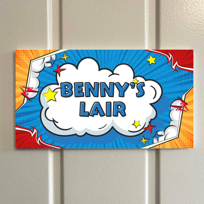 Superhero Comic Style Personalised Room Sign – Custom Name Door Plaque | Kids Bedroom Sign | Three Colour Options | Pow Comic Decor