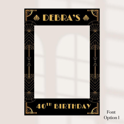 Personalised 1920s Birthday Selfie Frame | Great Gatsby Speakeasy Party Photo Prop | Art Deco Black & Gold Birthday Deco