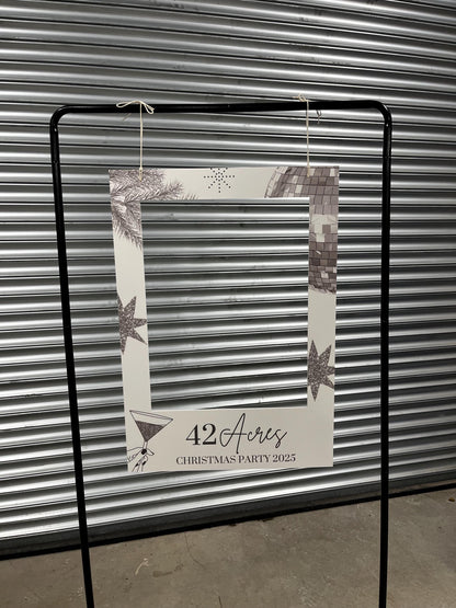 Personalised Christmas Selfie Frame | White & Silver Disco Christmas Party Photo Prop | Custom Company Christmas Decoration | Photo Booth