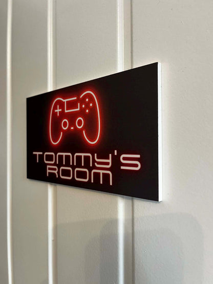 Personalised Gamer Room Sign | Custom Kids Door Plaque | Neon Game Controller Design | 3 Colour Options | Bedroom Door Sign