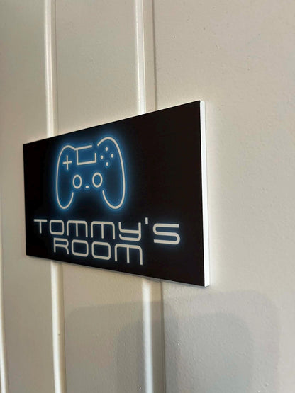 Personalised Gamer Room Sign | Custom Kids Door Plaque | Neon Game Controller Design | 3 Colour Options | Bedroom Door Sign