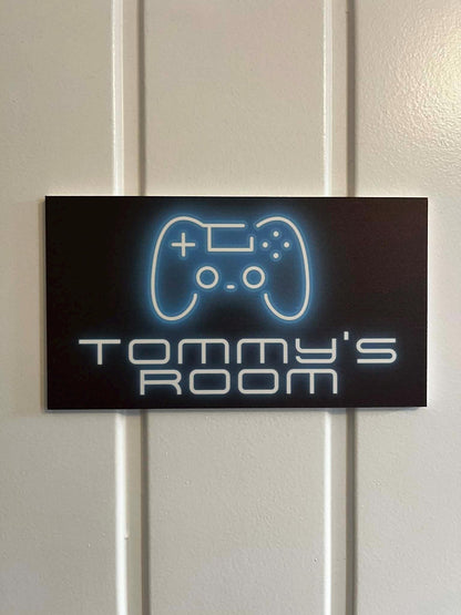 Personalised Gamer Room Sign | Custom Kids Door Plaque | Neon Game Controller Design | 3 Colour Options | Bedroom Door S