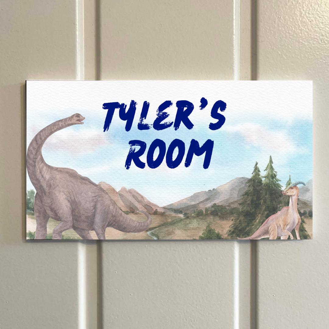 Personalised Dinosaur Kids Door Sign – 3 Colour Options – Custom Name – 5mm Foamex – 18cm x 10cm